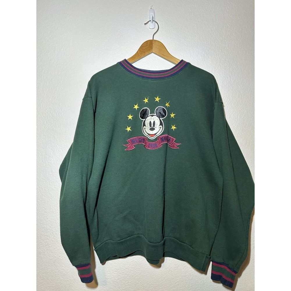 Vintage‎ Mickey Mouse Crewneck Sweatshirt XL Green Embroidered Disney USA 90s